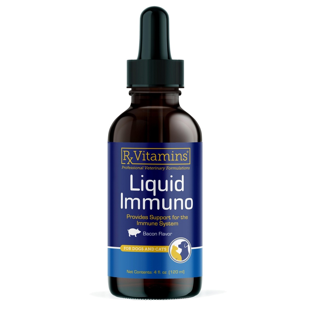 Rx Vitamins Liquid Immuno Dog & Cat Immune Support - Reishi Mushroom Supplement for Dogs & Cats Plus L-Lysine - 이상적인 눈 보충제, 애완 동물을위한 면역 부스터 보조제 - 4 oz