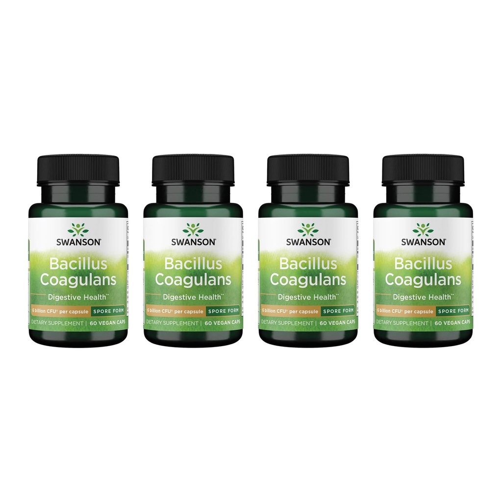 Swanson Bacillus Coagulans - 천연 Probiotic 보충 소화 건강 w / 6 억 CFU 지원 - 5 월 지원 GI 및 전체 Gut 건강 - (60 Veggie 캡슐) 4 팩