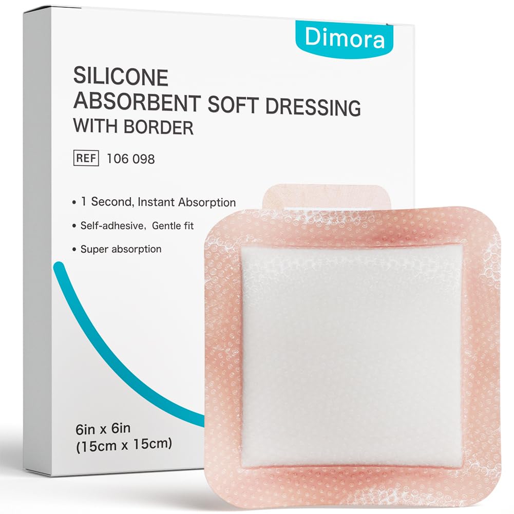 Dimora 실리콘 최고 흡수성 부상 드레싱 - Ultrasorb 중합체를 가진 Gentle 접착성 붕대, 무거운 Exudate 부상 배려 패드 6" X 6" 10 팩