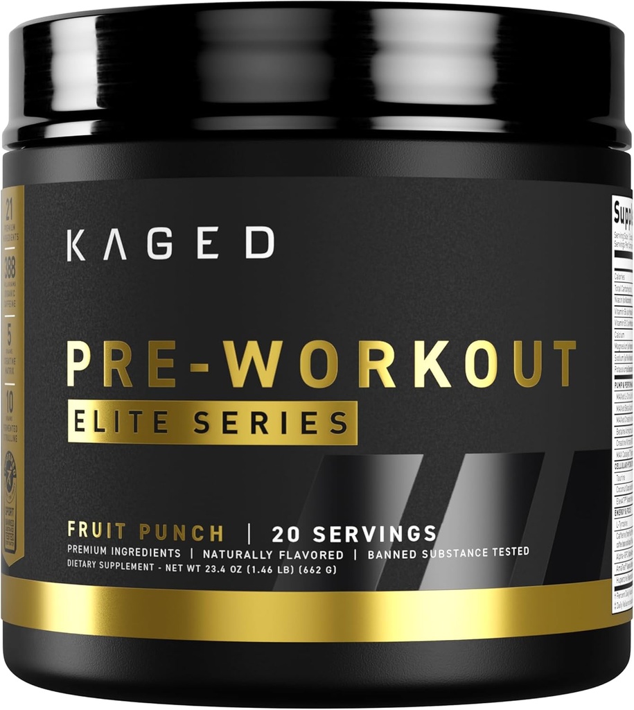 Kaged High Stimulant Pre Workout Powder | 과일 펀치 | 사전 제작 Elite | L-Citrulline | 크레아틴 | 베타 알라닌 | 388mg Caffeine | 니과 산화물 부스터 | 20 인분