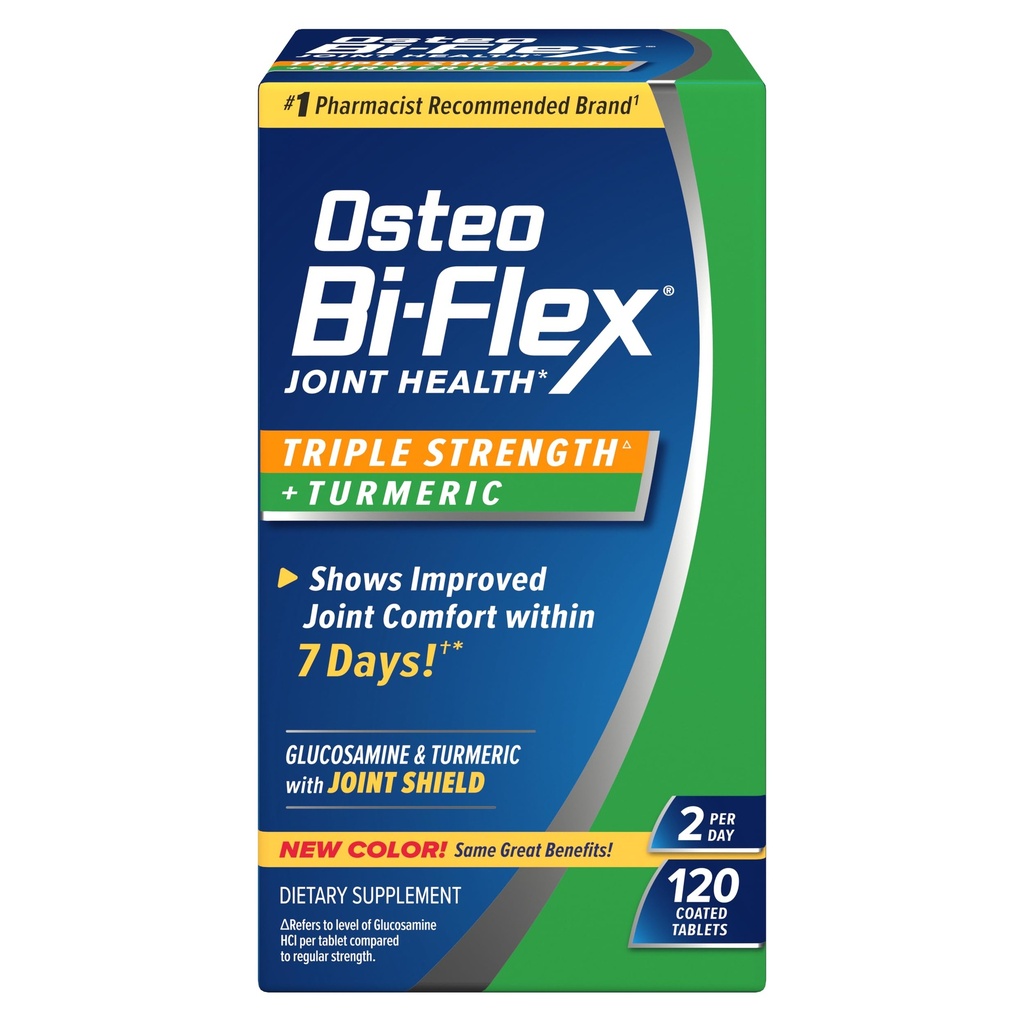 Osteo Bi-Flex Glucosamine Triple Strength Plus Turmeric Supplement with Curcumin for Joint Support and Range of Motion, 60 Day Supply, 120 코팅 정제, 관절 건강 영양 보충제