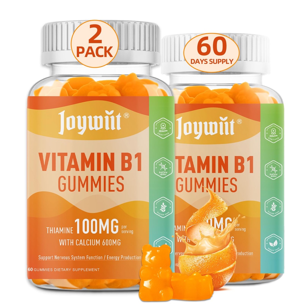 성인 & 아이를 위한 비타민 B1 Gummies 100mg, 600mg 칼슘을 가진 Thiamine B1 보충교재, Nervous 체계 지원 & 부스트 에너지, 주황색 풍미, 비 GMO, Vegan, 120 Chewable Gummies