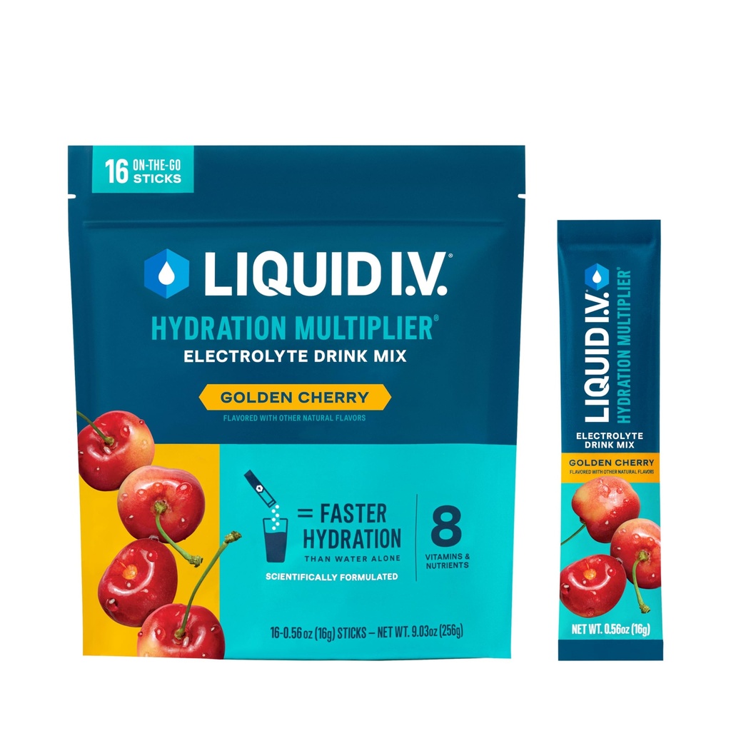 Liquid I.V.® Hydration Multiplier - 골든 체리 | 일렉트로이트 파우더 드링크 믹스 | 1 팩 (16 인분)