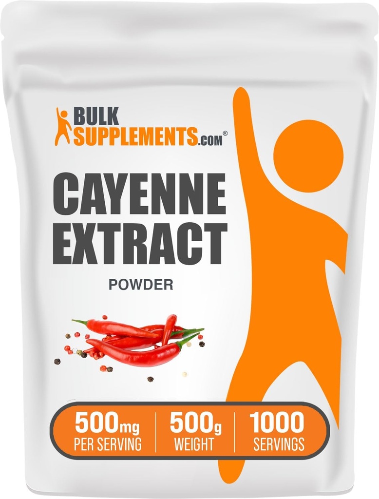 BulkSupplements.com Cayenne Pepper Extract Powder - Capsaicin 보충교재, Capsicum Extract - 서빙 당 Cayenne Extract의 500mg, Cayenne Supplement - 글루텐 무료 (500 그램 - 1.1 파운드)