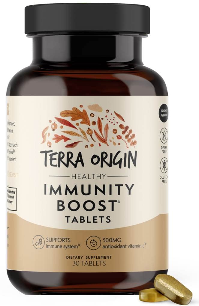 TERRA ORIGIN 면역 지원 보충교재 | 비타민 C, D3, 아연, 셀렌, 심황, Echinacea, 생강 및 BioPerine와 Andrographis | 매일 면역 부스터 및 산화 방지제 혼합 | 30 정제
