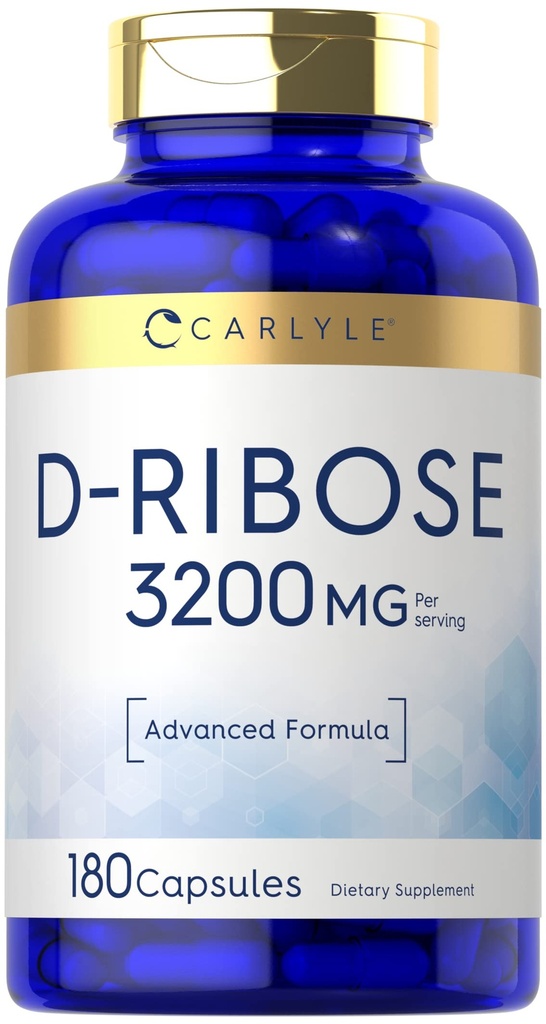 Carlyle D-Ribose 캡슐 | 3200mg | 180 알약 | 고급형식 | Non-GMO, 글루텐 프리 보충교재