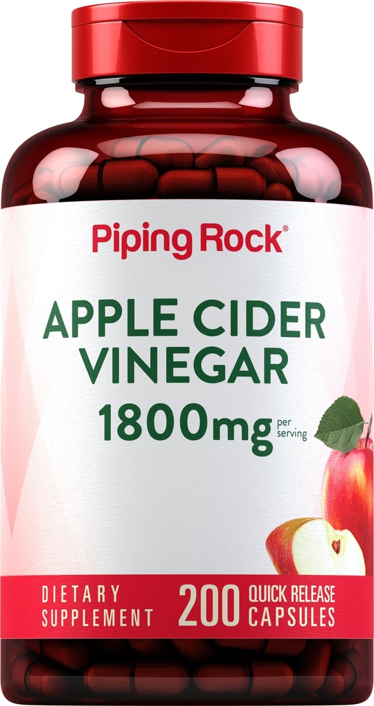 Piping Rock Apple Cider Vinegar 캡슐 1800 mg | 200 알약 | 남용 공식 | 남자와 여자를 위한 ACV 보충교재 | 비 GMO, 글루텐 무료