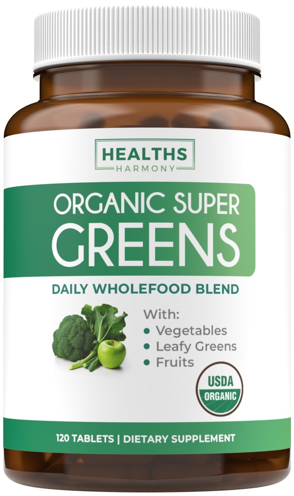 USDA Organic Super Greens Supplement - Superfruits Root Herbs & More - Vegan & Non-GMO (최대 2 개월 공급)과 함께 성인을위한 유기 녹색 과일 및 야채 보충