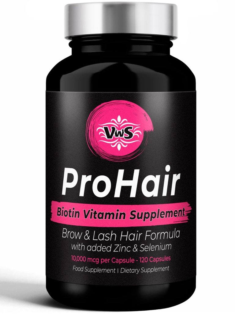 VWS Biotin 10,000 mcg 규정식 보충교재 w/Zinc & Selenium는 더 두꺼운 머리 성장을 승진시키기 위하여, 더 강한 못 & 여자와 남자를 위한 건강한 피부, 120 Vegan 캡슐