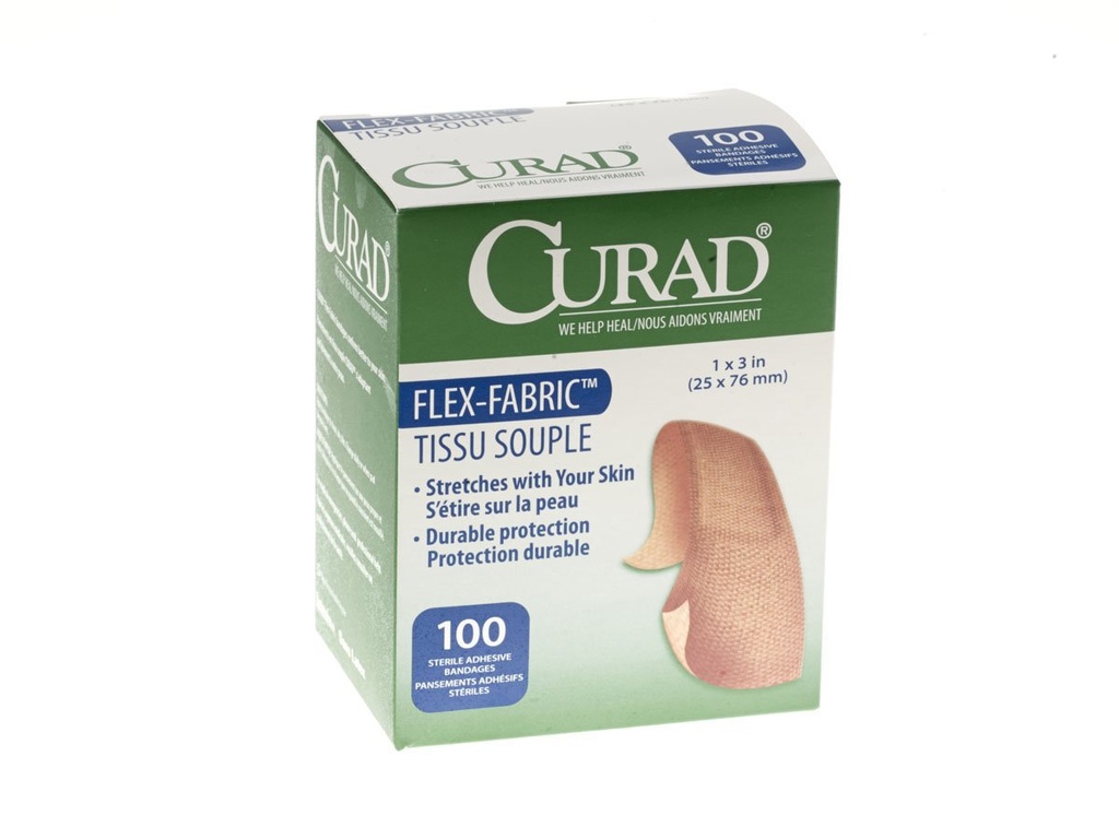 CURAD Flex-Fabric 접착제 붕대, 1" 폭, 3" 길이, 100의 팩