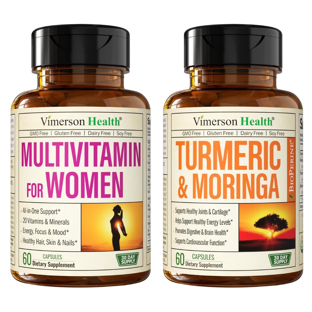 Vimerson 건강 여자의 Multivitamin & Turmeric Moringa 보충 Immune 지원, 에너지, 계류, 머리, 피부, 못, 합동 및 소화를 위한.