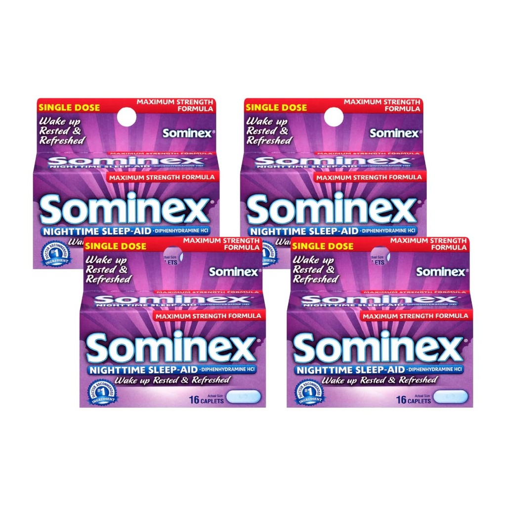 Sominex 야간 수면 보조 캡, 최대 강도, 16-Count 박스 (패킹 4)