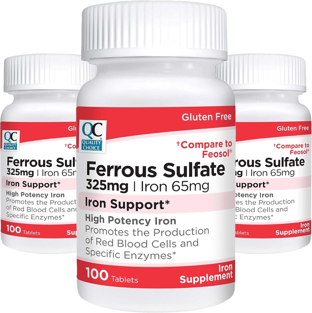 질 선택 철 65 mg (325 mg 철 황산염) 100개의 조사 병에 있는 높은 힘 철 지원 보충교재 정제 (3 팩)