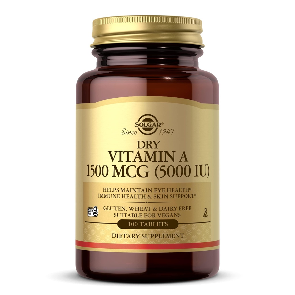 Solgar 건조 비타민 A 1500 mcg (5000 IU), 100 정제 - 건강한 눈, 피부 및 면역 체계 지원 - 비 GMO, Vegan, 글루텐 자유로운, 낙농장 자유로운, 고약 - 100개의 서빙