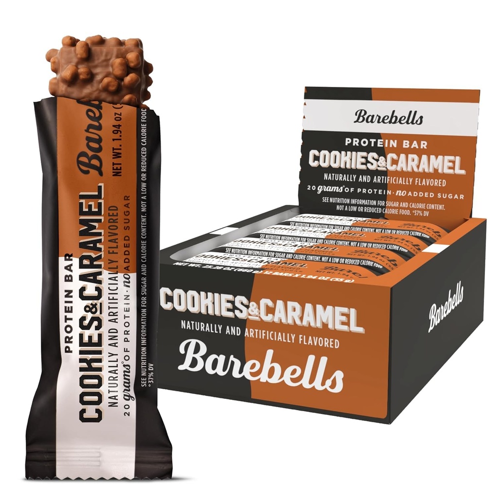 Barebells Protein Bars Cookies and Caramel - 12 Count, 20g High Protein Treats - 1g Total Sugar가있는 초콜릿 영양 바 - 온 - 고 조식 또는 포스트 운동 식사
