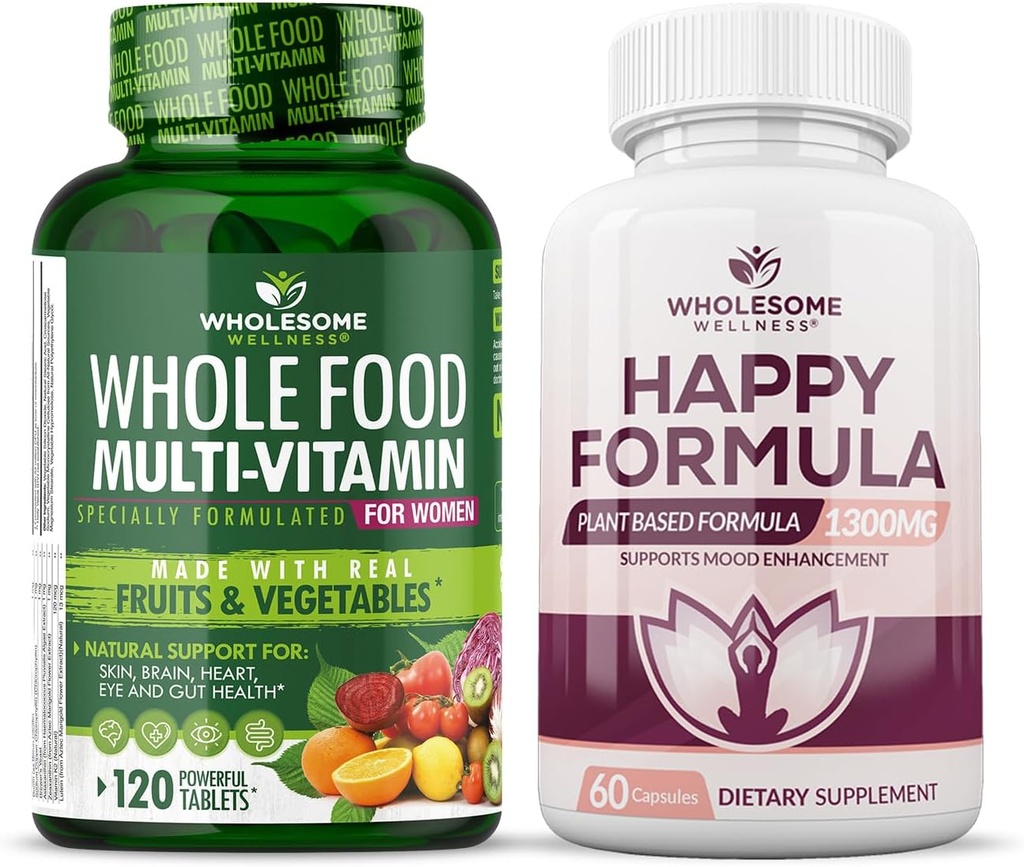 여성을 위한 Wholesome Wellness 전체적인 음식 Multivitamin - 자연적인 다 비타민, 무기물, 유기 추출물 행복한 공식 자연적인 공식적인 기복 보충교재 뭉치