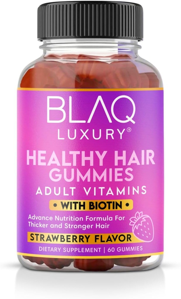 Blaq Luxury Biotin Gummies - 봉사 당 5000mcg Biotin를 가진 머리 성장 비타민 | 비타민 B12, B6, Folic 산, Iodine, 아연 | 머리 성장을위한 보충 | 여성 및 남성 | 1 개월 공급