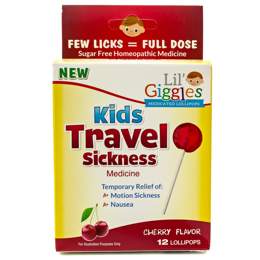 Lil' Giggles Kids Medicated Lollipops - 어린이 및 비 죽음을위한 달콤한 거북 구호 - 자동차 Sickness, 여행 Nausea & Motion Sickness Relief - Homeopathic Remedy Children's Love - 체리 맛 12 CT