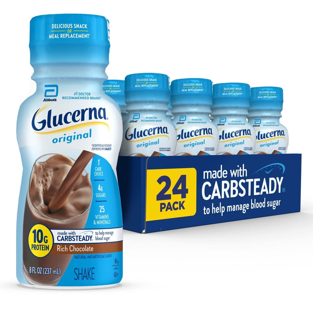 Glucerna Original Diabetes Care Shake, Rich Chocolate, Diabetic Meal Replacement to Support Blood Sugar Management, 10g Protein, 180 Calories, 음료, 8-fl-oz Bottle, 24 Pack 준비