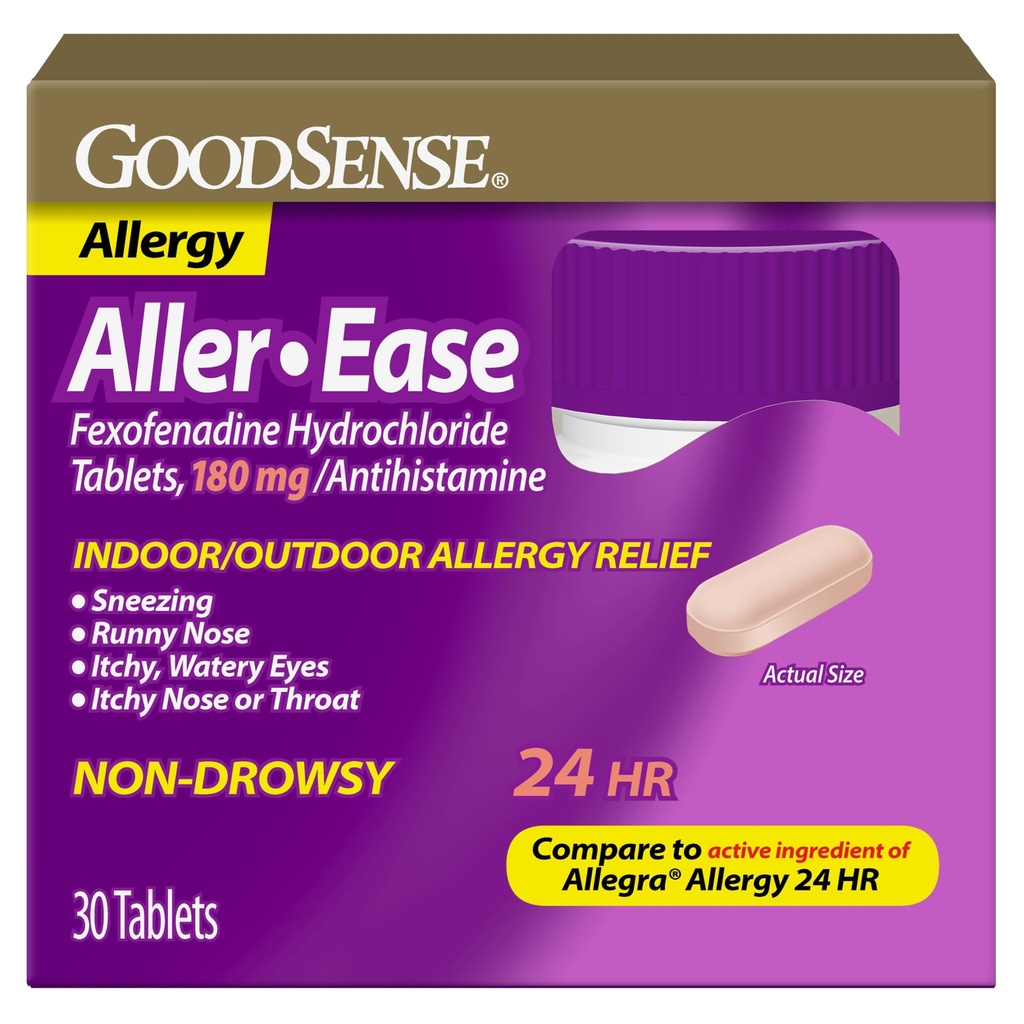 GoodSense 알레르기 - Ease - Fexofenadine 염산염 180 mg 정제 - 실내 & 옥외 기복을 위한 24Hour 알레르기 약, 30 조사