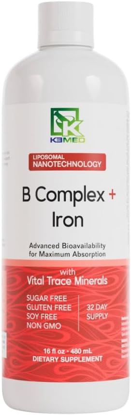 Nanonutrition B Complex + Iron | Liposomal Nanotechnology | 100 % 천연 성분 | 16 Fl. Oz. | 32 서빙