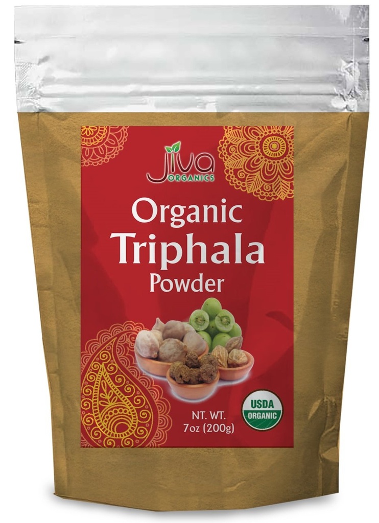 Jiva Organics Organic Triphala Powder 7 Ounce Bag - 지상 Amla, Bhibitaki 및 Haritaki 과일 혼합, 100 % 천연 및 비 GMO