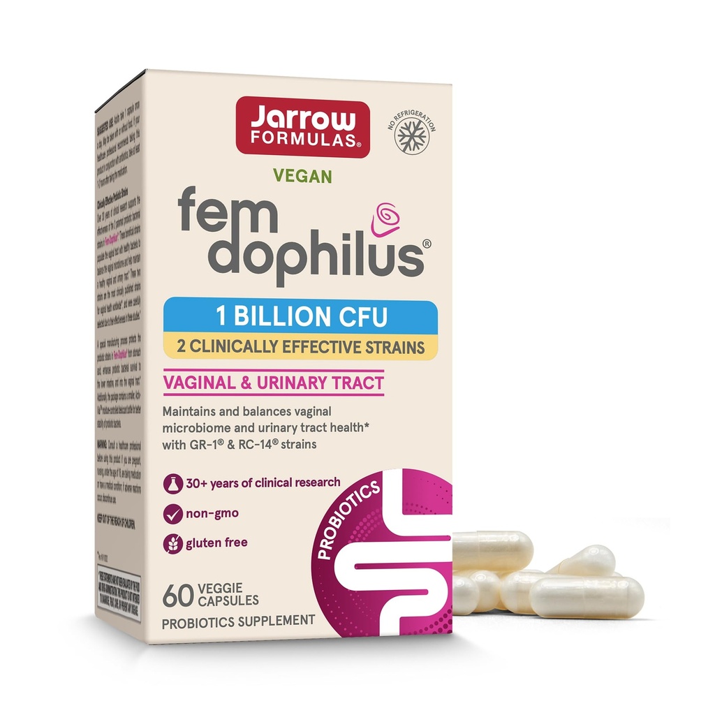 Jarrow Formulas Fem-Dophilus Vaginal Probiotics 2 Science-Backed Strains, Vaginal & Urinary Tract 지원, 60 캡슐, 60 일 공급, 선반 안정되어 있는 Probiotics를 위한 규정식 보충교재