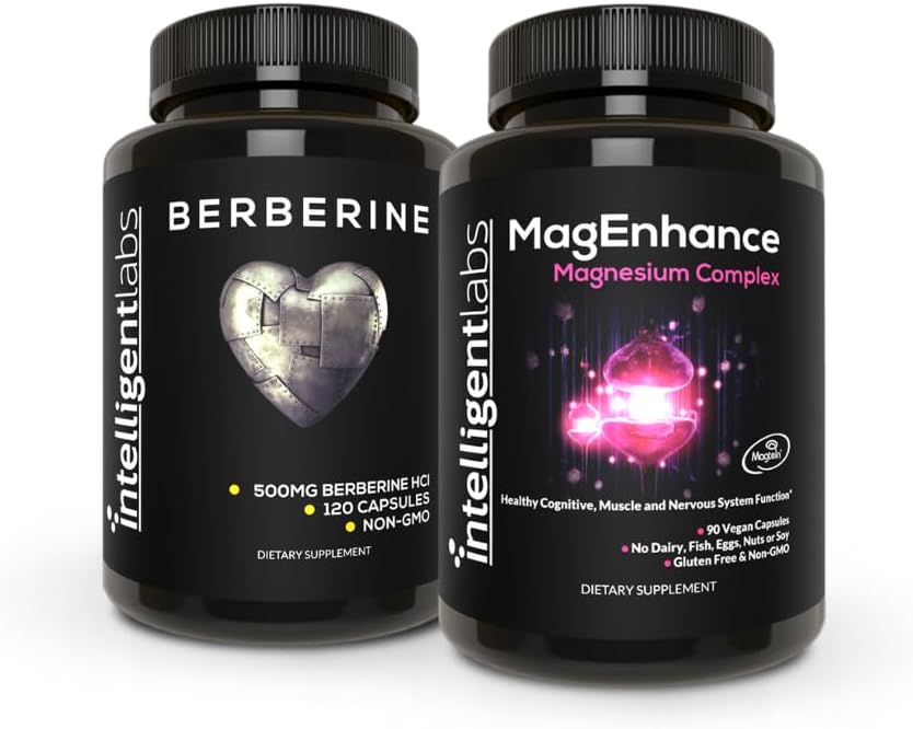 MagEnhance 마그네슘 보충 (Mgnesium L-Threonate Complex with Mg Glycinate and Mg Taurate) 및 최대 강도 Berberine 500MG 캡슐