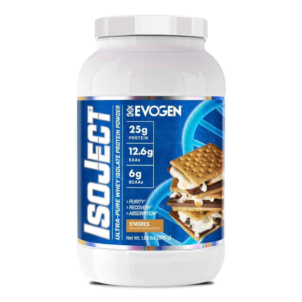 Evogen Isoject - Whey Protein Isolate | Ignitor Enzymes, BCAA 및 EAA와 매우 순수한 Whey Protein Powder | 향상된 흡수 및 복구 | S'More | 25 서빙