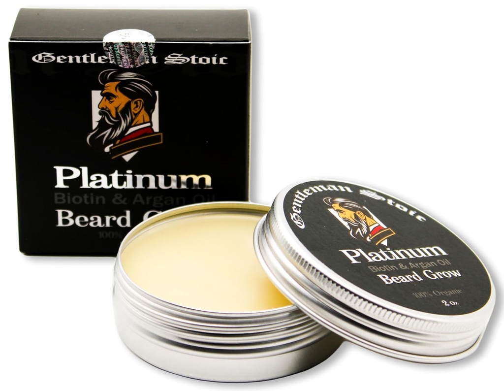 플래티넘 Beard Grow– 모든 자연 Beard Balm 남성 - Argan과 Biotin 강화 Balm & 비타민 E 남자를위한 베라 스파이스 (2oz – 팩 1)