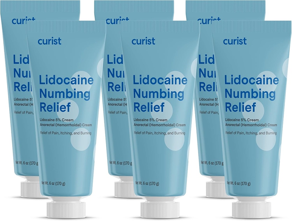 Curist 5% 리도카인 크림 화제 진통 크림 - (6 oz 튜브, 6 팩) XL 튜브 - 엄지 피부 신속 하 고 효과적인 5% 리도카인 누비질 크림 (6 팩 - 36 oz 총)
