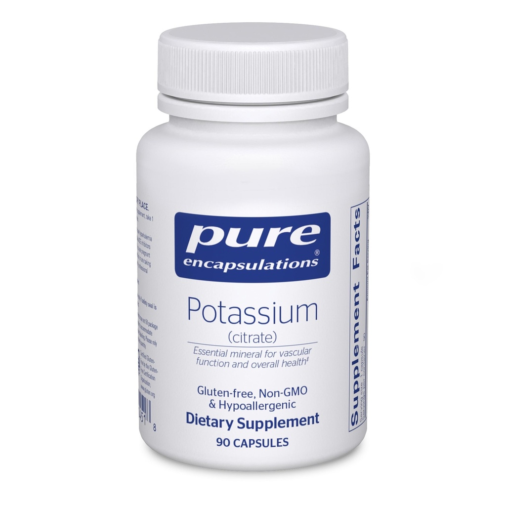 Pure Encapsulations Potassium (Citrate) - Nerve & Muscle Function, Adrenals, 호르몬, 심장 건강 및 에너지 * 지원에 필수 전해질 보충교재 - 칼륨 구연산염 캡슐 - 90의 캡슐