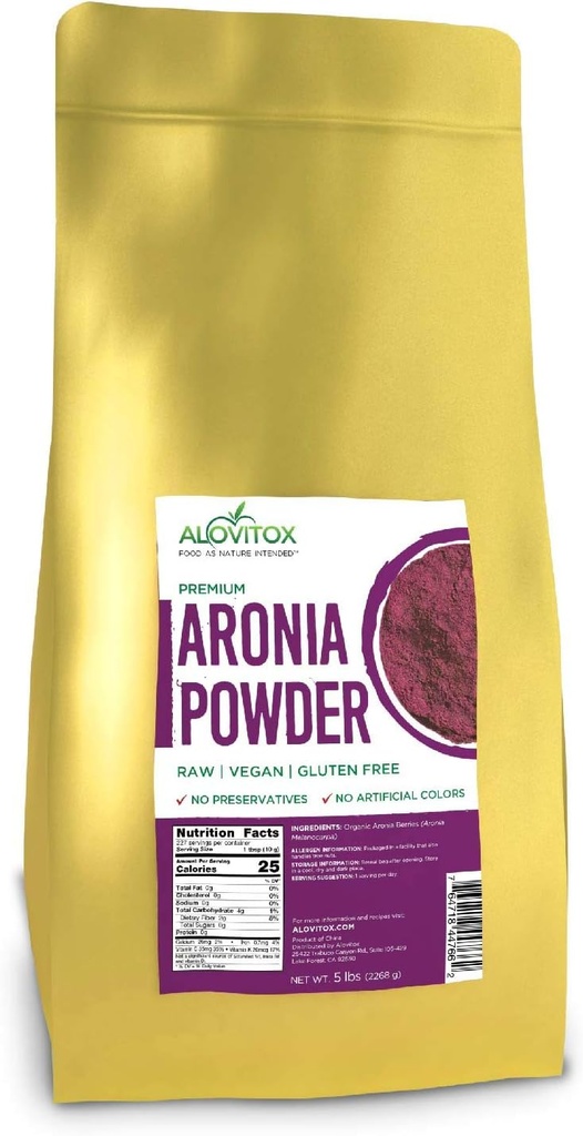 Aronia 주스 분말 | 산화 방지제 조밀한 Superfood는 규정식 섬유, 비타민 A, K, C 및 E, 칼슘 및 철을 자연적으로 포함합니다 | RAW, 비 GMO, 글루텐, 수용성 RAW Aronia 주스 분말