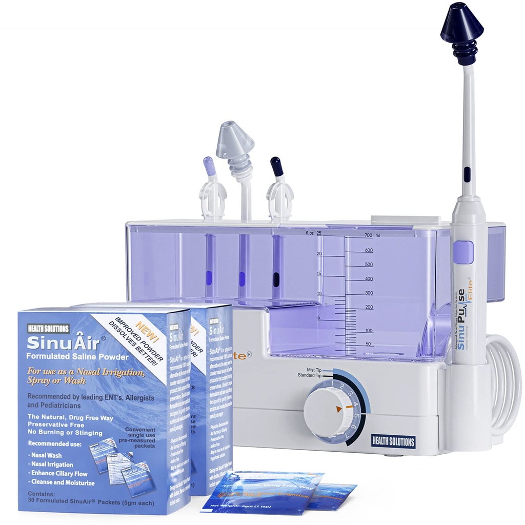 SinuPulse Elite Advanced Nasal Irrigation System - Sinus Congestion Relief & Sinus Rinse Machine, 더 효과적인 Neti Pot, Nose Spray 또는 Nasal Wash Bottle, 90 SinuAir Packets