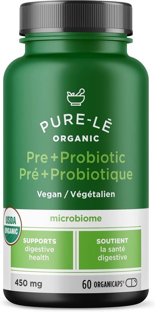 USDA 유기 Prebiotic + Probiotic 60 Organicaps - Vegan 인증 유기 Kosher 완전 매일 소화 지원. 모든 자연 - Ultra Premium Digestive 다이어트 보충.
