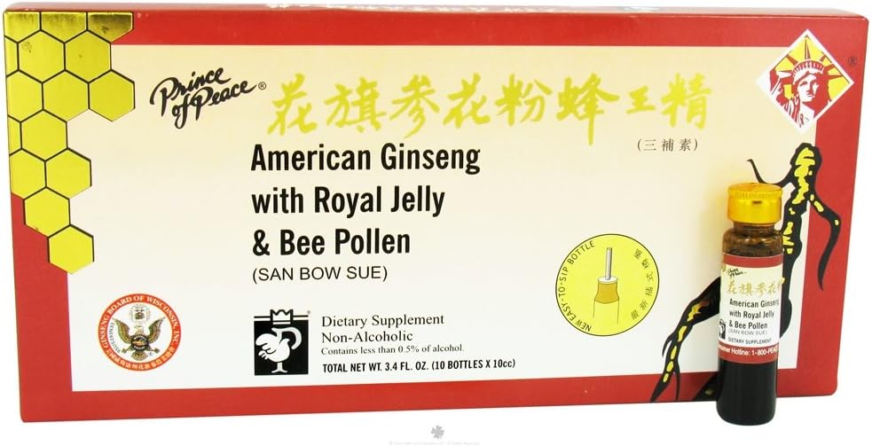 Royal Jelly Bee Pollen과 Amer Ginseng (10 단일 서빙 병)