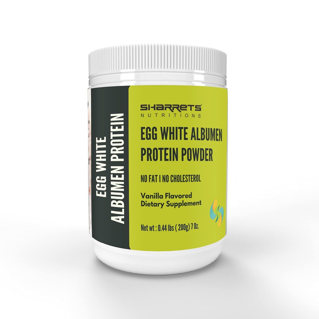 SHARRETS 달걀 화이트 (Albumen) 근육 단백질 분말 - 바닐라 맛 - 7 Oz [Dietary Food Supplement] 비 Gmo & 글루텐 - 무료