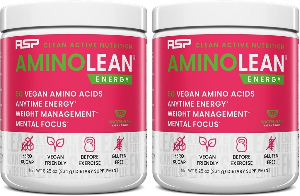 RSP NUTRITION AminoLean Pre 운동 분말, 아미노산 및 자연 카페인, 남성 및 여성을위한 Preworkout Boost, 30 Serv (Pack of 2)