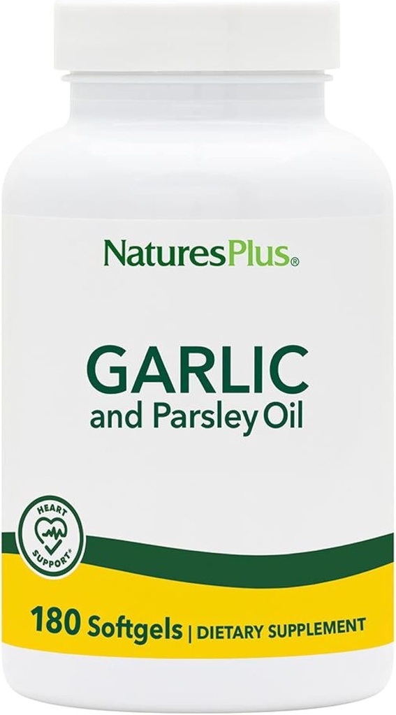 Natures Plus Garlic & Parsley - 자연적으로 건강한 콜레스테롤 및 혈압 수준을 촉진 - 180 Softgels (180 인분)