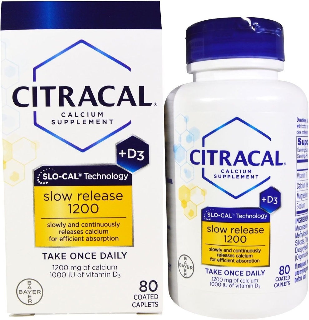 Citracal 칼슘 느린 방출 1200 + D3 보충교재 입히는 모자 - 80 ct의 3 팩