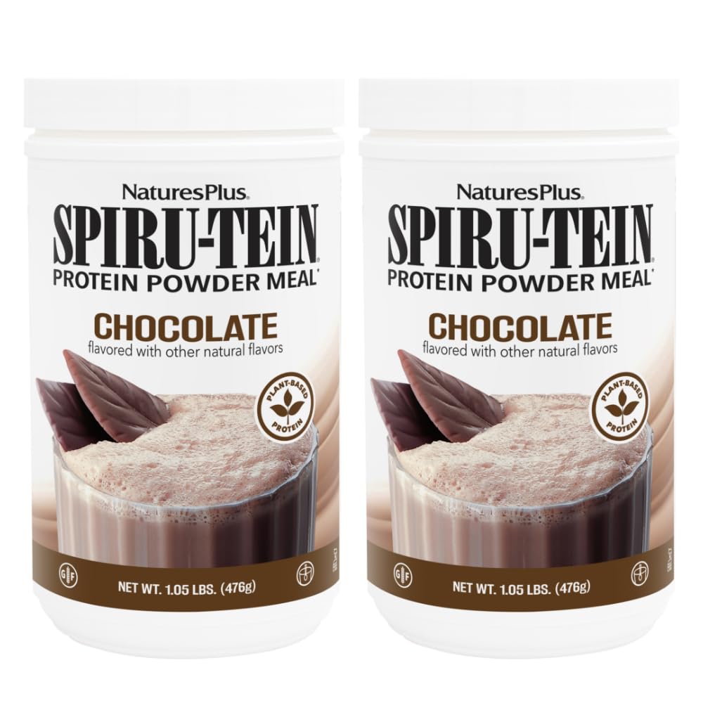 NaturesPlus SPIRU-TEIN, 초콜릿 - 1.05 파운드, 2 팩 - 식물 기반 단백질 쉐이크 - 비 GMO, 채식주의, 글루텐 무료 - 34 총 서빙
