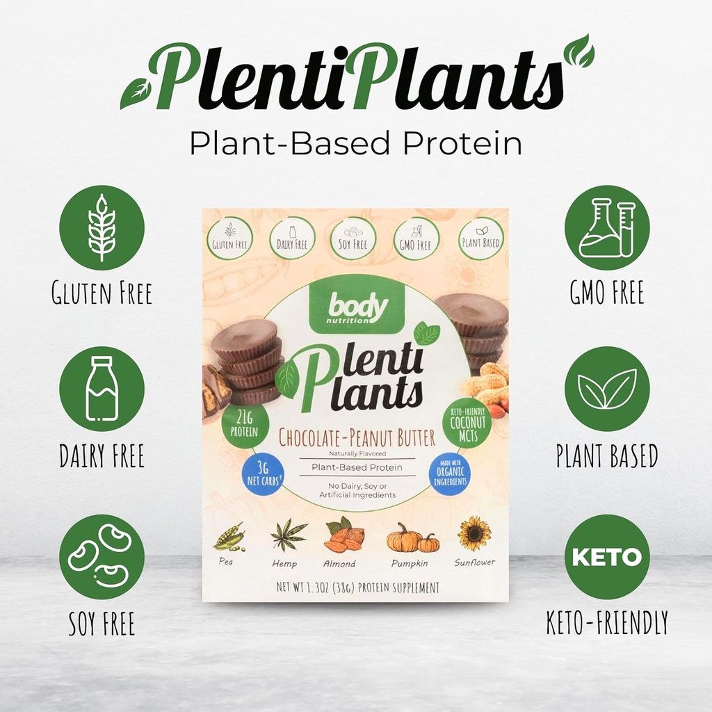 몸 영양 PlentiPlants 식물에 근거한 단백질 분말, 콩 인공 성분 없는 낙농 자유로운 단백질, 자연적으로 맛을 내는 유기 식물 단백질 Shake, 초콜렛 땅콩 버터, 38 g