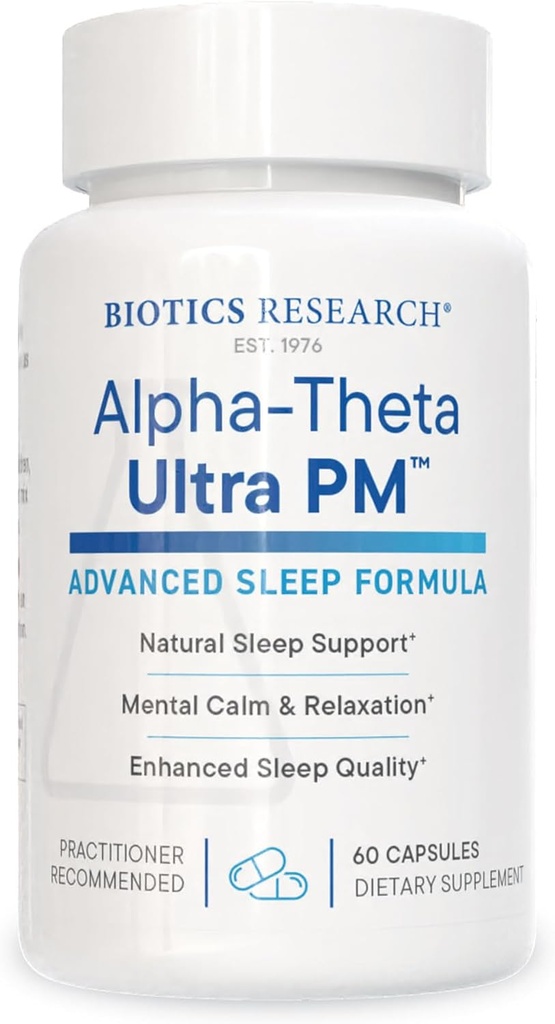Biotics 연구 알파 Theta Ultra PM L Theanine, Passionflower, 레몬 Balm, GABA, Serotonin, 규제 Circadian Rhythms, 60 캡슐