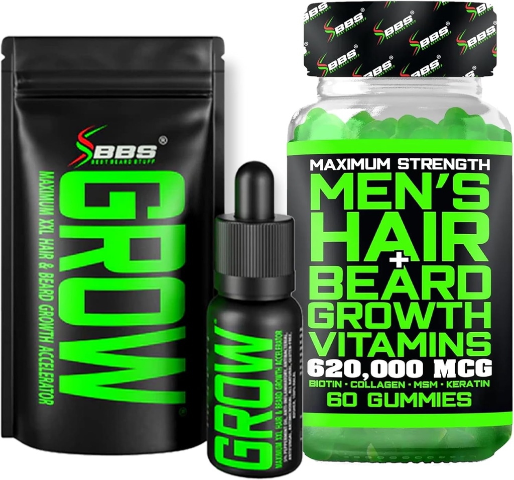 남자를 위한 얼굴 머리 성장을 위한 Beard 성장 장비 w/Grow XXL Beard 기름/Serum + 최대 힘 620,000mcg 남성을 위한 14-in-1 BIOTIN 얼굴 머리 성장 비타민 - 미국에서 공식화하는