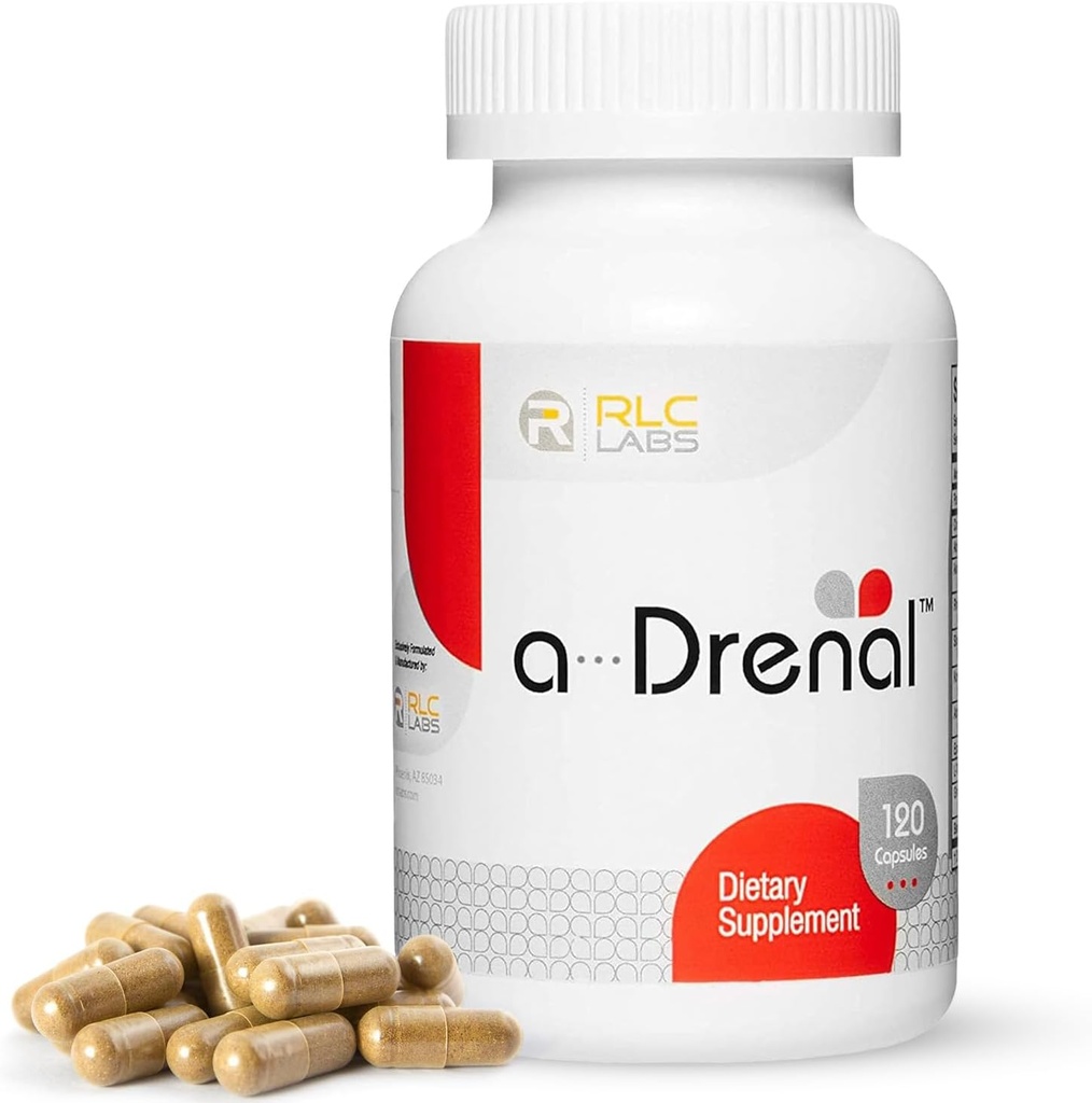 RLC, a-Drenal, 스트레스 완화 및 에너지에 대한 Adrenal 지원 - 120 캡슐, Ashwagandha, Rhodiola, Cordyceps 및 Ginseng L-Theanine, 여성 및 남성을위한 Adrenal 지원 보조 식품