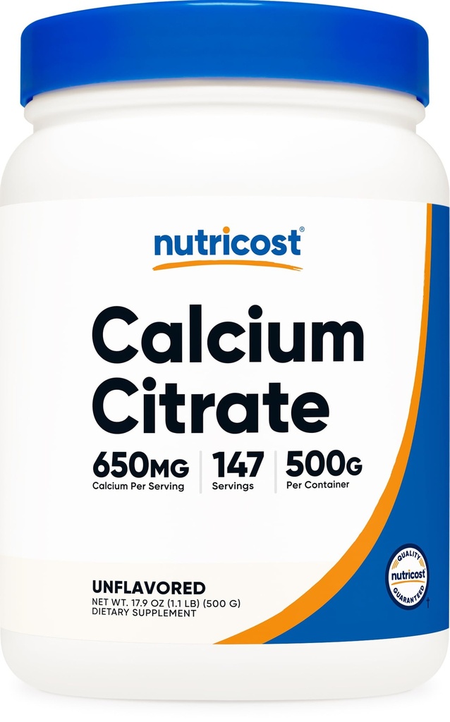 Nutricost 칼슘 시트 레이트 분말 (500 그램) (Unflavored) - 순수한 칼슘 시트 레이트, 필러 없음, 글루텐 무료 (1.1lbs)