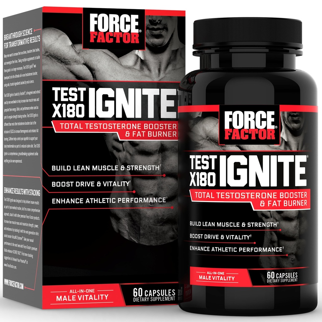 FORCE FACTOR 시험 X180 Ignite Fenugreek씨와 가진 남자를 위한 총 테스토스테론 승압기와 란 근육을 건설하는 녹차 추출물, 부스트 에너지 및 개량 성과, 60 조사