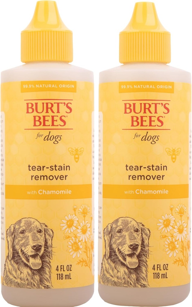 Burt's Bees for Pets Tear Stain Remover for Dogs with Chamomile - 강아지 & 개 눈물 얼룩 제거제 - Cruelty Free, Sulfates 및 Parabens없이 공식화, 개를위한 pH 균형, 4 Ounces - 2 팩