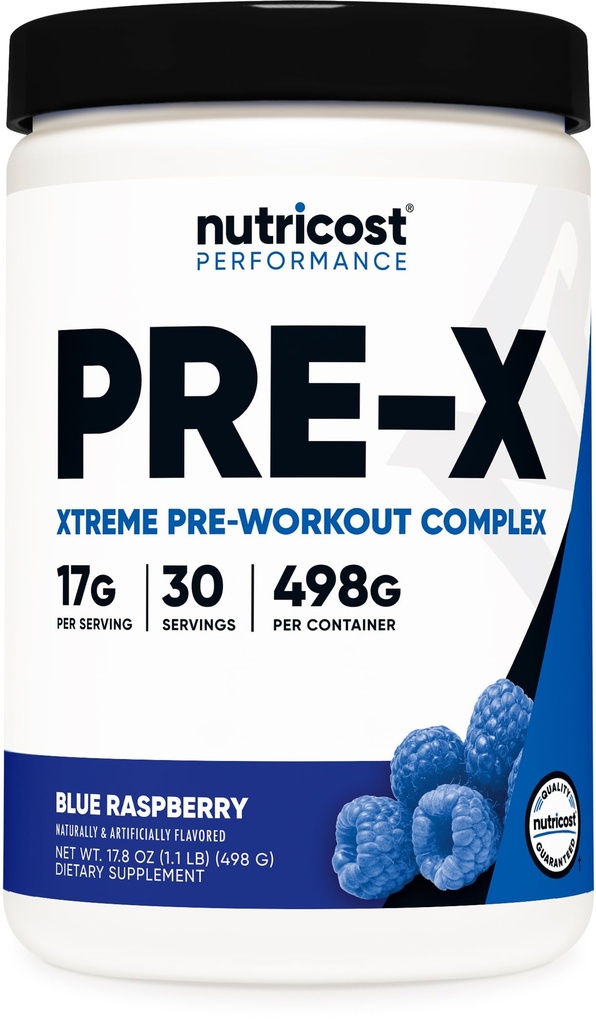 Nutricost Pre-X Xtreme Pre-Workout Powder Complex, 블루 라즈베리, 30 서빙, 채식, 비 GMO 및 글루텐 무료