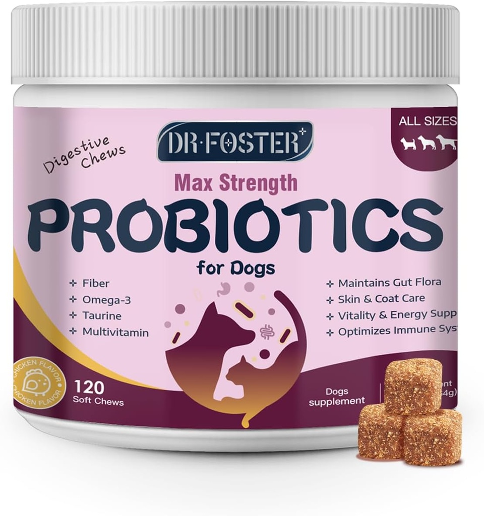 개를위한 Probiotics - 소화 건강, Prebiotic, 호박, Omega-3, 지원 Gut, 면역, 설사, 120 소프트 체스를 가진 개를위한 소화 효소